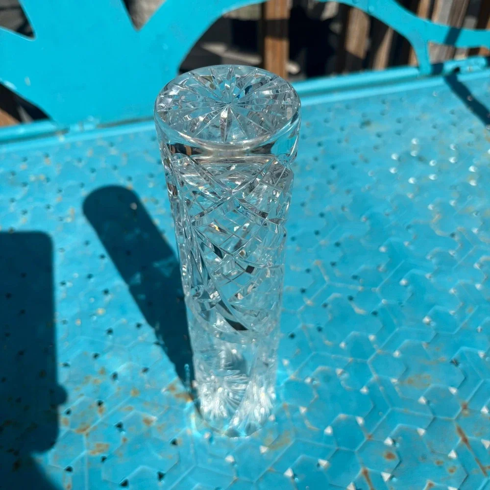 Vtg Sklarny Bohemia Cut Crystal Bud Vase 10